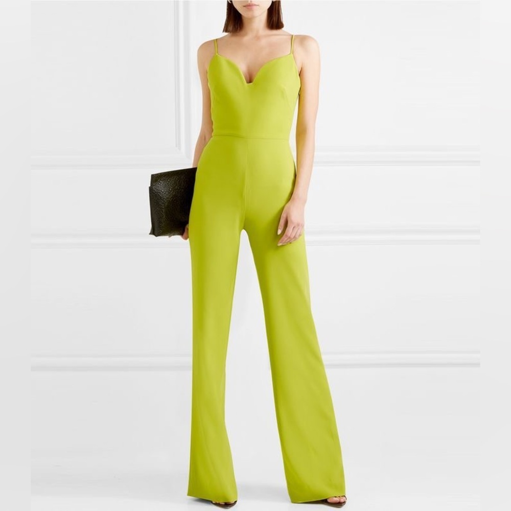 Brandon Maxwell Lime Green Fitted Wide-Leg Jumpsuit